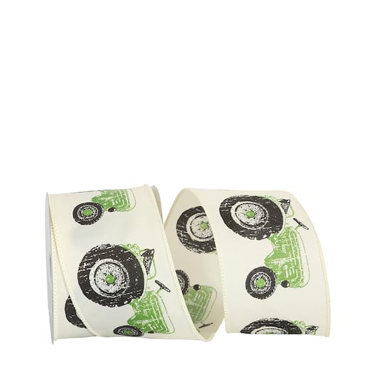 JAM Paper 2.5" x 10yd. Green Tractor Wired Ribbon